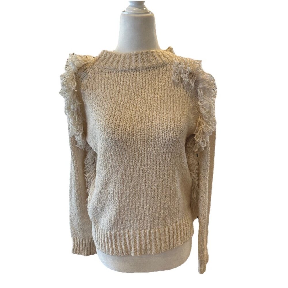 Madewell Size S Loop-Edge Pullover Cream Fringe Sweater Women's